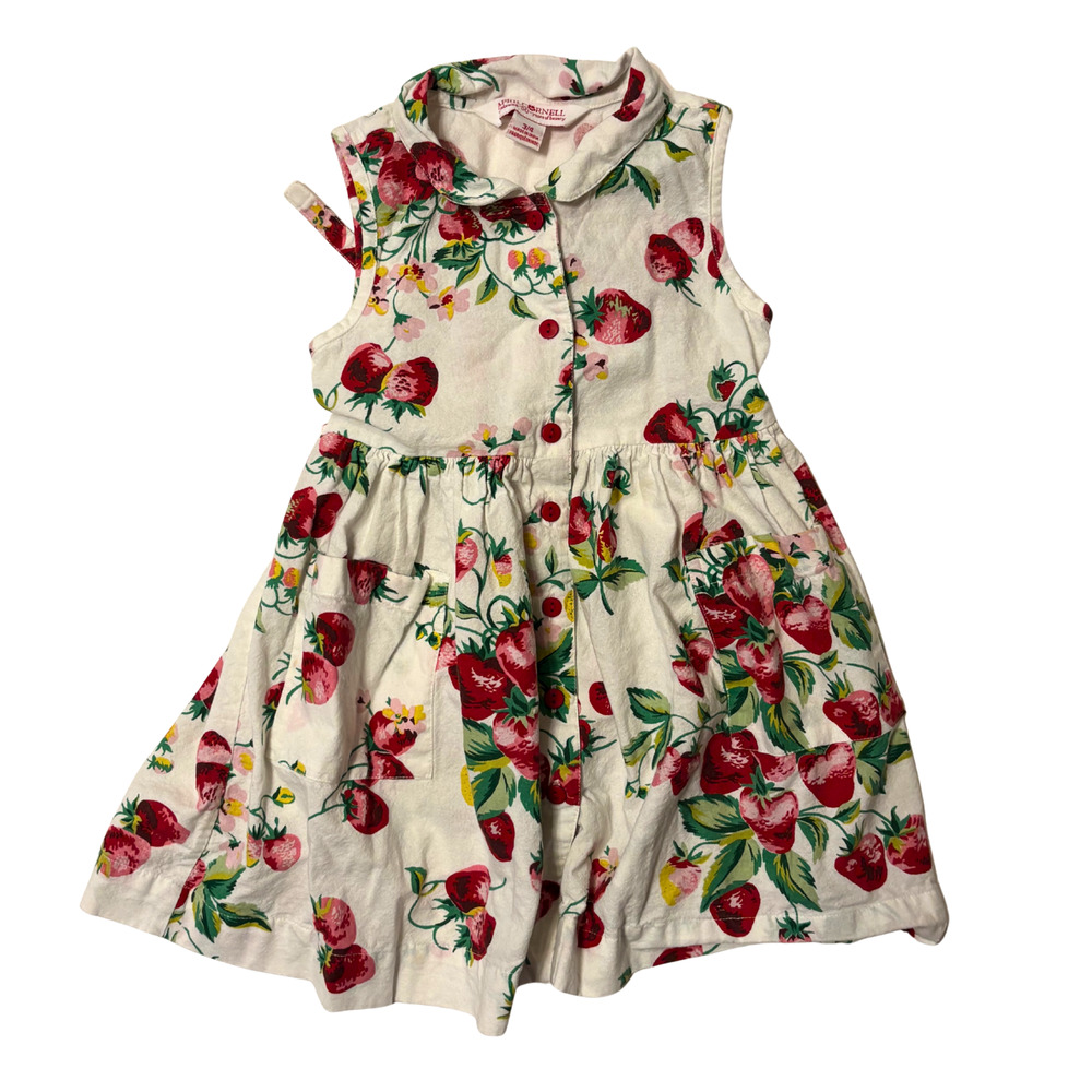 April Cornell Strawberry Porch Dress White Girls 3/4 Tie Sleeveless Summer Fruit - Picture 2 of 14